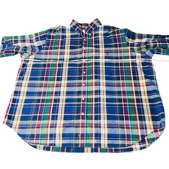 Ralph Lauren Blue Label Men's Blue and Green Plaid Button Down Shirt Size 3XB - Picture 3 of 11